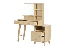 ModernLuxe Kaptafels-Kaptafel Met Spiegel - 4 Open Vakken En 4 Grote Lades - Naturel (Kruk Niet Inbegrepen)