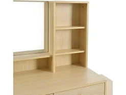 ModernLuxe Kaptafels-Kaptafel Met Spiegel - 4 Open Vakken En 4 Grote Lades - Naturel (Kruk Niet Inbegrepen)