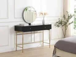 PASCAL MORABITO Kaptafels-Kaptafel Met Spiegel En 2 Lades - Mdf En Staal - Zwart En Goud - Milavia Van