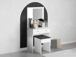 Vente-unique Kaptafels-Kaptafel Met Spiegel En Kruk - 1 Lade - Wit - Abonia