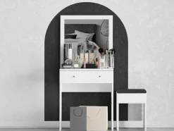Vente-unique Kaptafels-Kaptafel Met Spiegel En Kruk - 1 Lade - Wit - Abonia