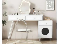 ModernLuxe Kaptafels-Kaptafel Met Spiegel En Led-Verlichting - 2 Lades En Een Uitneembare Kast - Wit (Kruk Niet Inbegrepen)