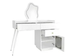 ModernLuxe Kaptafels-Kaptafel Met Spiegel En Led-Verlichting - 2 Lades En Een Uitneembare Kast - Wit (Kruk Niet Inbegrepen)