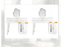 ModernLuxe Kaptafels-Kaptafel Met Spiegel En Led-Verlichting - 2 Lades En Een Uitneembare Kast - Wit (Kruk Niet Inbegrepen)
