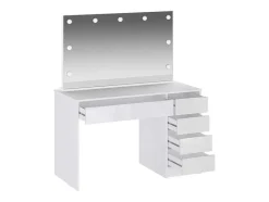 Vente-unique Kaptafels-Kaptafel Met Spiegel En Ledverlichting - 5 Lades - Glanzend Wit - Jenemi
