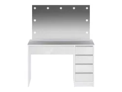 Vente-unique Kaptafels-Kaptafel Met Spiegel En Ledverlichting - 5 Lades - Glanzend Wit - Jenemi