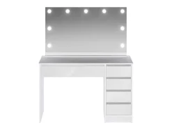 Vente-unique Kaptafels-Kaptafel Met Spiegel En Ledverlichting - 5 Lades - Glanzend Wit - Jenemi
