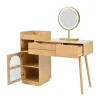 ModernLuxe Kaptafels-Kaptafel Met Spiegel En Led-Verlichting - 3 Lades En Een Zijkastje - Naturel (Kruk Niet Inbegrepen)