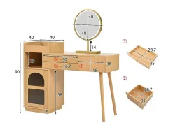 ModernLuxe Kaptafels-Kaptafel Met Spiegel En Led-Verlichting - 3 Lades En Een Zijkastje - Naturel (Kruk Niet Inbegrepen)
