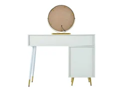 ModernLuxe Kaptafels-Kaptafel Met Spiegel En Led-Verlichting - 2 Lades En Een Uitneembare Kast - Wit (Kruk Niet Inbegrepen)