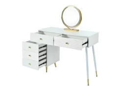 ModernLuxe Kaptafels-Kaptafel Met Spiegel En Led-Verlichting - 2 Lades En Een Uitneembare Kast - Wit (Kruk Niet Inbegrepen)