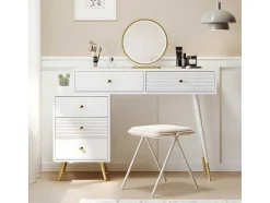 ModernLuxe Kaptafels-Kaptafel Met Spiegel En Led-Verlichting - 2 Lades En Een Uitneembare Kast - Wit (Kruk Niet Inbegrepen)