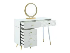 ModernLuxe Kaptafels-Kaptafel Met Spiegel En Led-Verlichting - 2 Lades En Een Uitneembare Kast - Wit (Kruk Niet Inbegrepen)