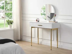 PASCAL MORABITO Kaptafels-Kaptafel Met Spiegel En Lade - Mdf En Metaal - Wit Gelakt En Goudkleurig - Vonali Van