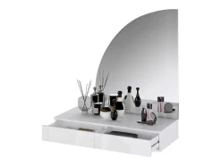 Vente-unique Kaptafels-Kaptafel Met Spiegel En Ledverlichting - 2 Lades - Glanzend Wit - Jineza