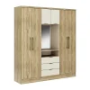 Vente-unique Kledingkast-Kast Met 6 Deuren En 3 Lades - Met Spiegel - L180 Cm - Kleur: Naturel En Beige - Elorio