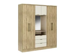 Vente-unique Kledingkast-Kast Met 6 Deuren En 3 Lades - Met Spiegel - L180 Cm - Kleur: Naturel En Beige - Elorio