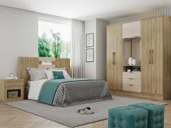 Vente-unique Kledingkast-Kast Met 6 Deuren En 3 Lades - Met Spiegel - L180 Cm - Kleur: Naturel En Beige - Elorio