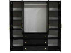 Vente-unique Kledingkast-Kast Met 4 Deuren En 3 Lades - L196 Cm - Zwart - Lizandro