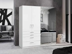 Vente-unique Kledingkast-Kast Met 4 Deuren En 4 Lades - Met Spiegel - L200 Cm - Wit - Nidawo