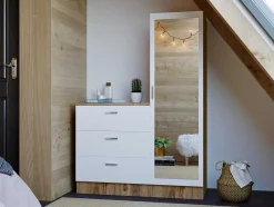 Vente-unique Ladekast-Kast Met 3 Lades En Element Met Spiegel - Wit En Houtlook - Vitorio