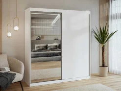 Vente-unique Kledingkast-Kast Met 2 Schuifdeuren - Met Spiegel - L200 Cm - Wit - Ochira