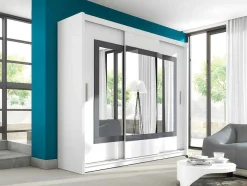 Vente-unique Kledingkast-Kast Met 3 Schuifdeuren - Met Spiegel - L. 250 Cm - Kleur: Wit - Autlan