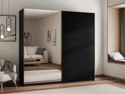 Vente-unique Kledingkast-Kast Met 2 Schuifdeuren - Met Spiegel - L244 Cm - Zwart - Nimela