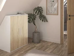 Vente-unique Kleine Opberger En Slaapkameraccessoire-Kast Voor Onder Een Hellend Dak 2 Deuren - Wit En Naturel - Adezio