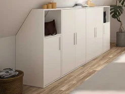Vente-unique Kleine Opberger En Slaapkameraccessoire-Kast Voor Onder Schuin Dak Met 6 Deuren En 2 Nissen - Wit - Adezio