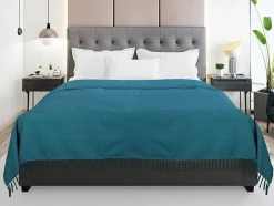 OZAIA Beddengoed-Katoenen Sprei Met Franjes - 230 X 250 Cm - Blauw - Segna