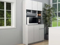 Vente-unique Keukenmeubel-Keukenbuffet Met 6 Deuren, 1 Lade En 5 Nissen - Wit - Nizali