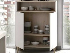 Vente-unique Keukenmeubel-Keukenbuffet Wajdi - 2 Deuren En 1 Nis - Wit En Eiken