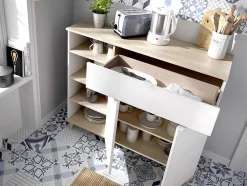 Vente-unique Keukenmeubel-Keukenbuffet Wajdi - 2 Deuren, 1 Lade En 4 Nissen - Wit En Eiken