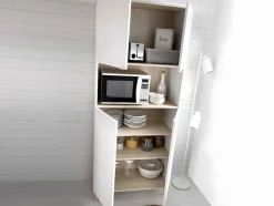 Vente-unique Keukenmeubel-Keukenbuffet Wajdi - 4 Deuren En 1 Nis - Wit En Eiken