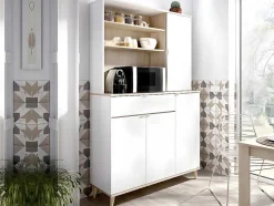 Vente-unique Keukenmeubel-Keukenbuffet Wajdi - 4 Deuren, 1 Lade En 3 Nissen - Wit En Eiken