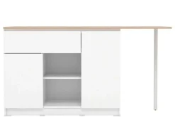 Vente-unique Keukeneiland-Keukeneiland Met 2 Deuren, 1 Lade En 2 Nissen - Wit En Licht Naturel - Tunori