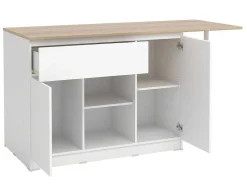 Vente-unique Keukeneiland-Keukeneiland Met 2 Deuren, 1 Lade En 2 Nissen - Wit En Licht Naturel - Tunori