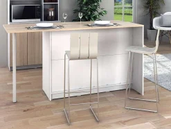 Vente-unique Keukeneiland-Keukeneiland Met 2 Deuren, 1 Lade En 2 Nissen - Wit En Licht Naturel - Tunori