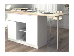 Vente-unique Keukeneiland-Keukeneiland Met 2 Deuren, 1 Lade En 2 Nissen - Wit En Licht Naturel - Tunori
