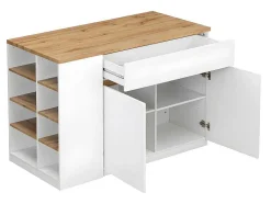 Vente-unique Keukenmeubel-Keukeneiland Met Opbergruimte Meili - Wit En Eiken