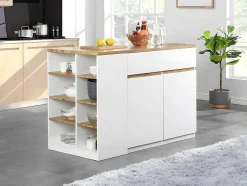 Vente-unique Keukenmeubel-Keukeneiland Met Opbergruimte Meili - Wit En Eiken