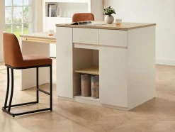 Vente-unique Keukenmeubel-Keukeneiland Met Opbergruimte Van Mdf - Wit En Naturel - Belaza