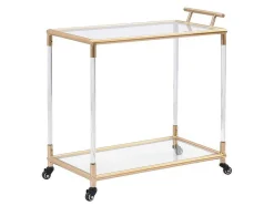 Vente-unique Keukenmeubel-Keukentrolley Met Twee Bladen In Gehard Glas En Metaal - Transparant En Goudkleurig - Orula
