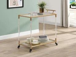 Vente-unique Keukenmeubel-Keukentrolley Met Twee Bladen In Gehard Glas En Metaal - Transparant En Goudkleurig - Orula