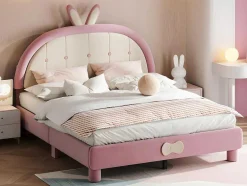 ModernLuxe Fluwelen Bed-Kinderbed Bekleed Met Fluweel 140X200Cm - Met Lattenbodem - Roze
