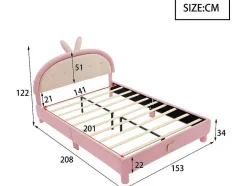 ModernLuxe Fluwelen Bed-Kinderbed Bekleed Met Fluweel 140X200Cm - Met Lattenbodem - Roze