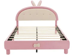ModernLuxe Fluwelen Bed-Kinderbed Bekleed Met Fluweel 140X200Cm - Met Lattenbodem - Roze