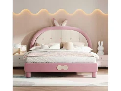 ModernLuxe Fluwelen Bed-Kinderbed Bekleed Met Fluweel 140X200Cm - Met Lattenbodem - Roze