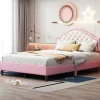 ModernLuxe Kinderbed-Kinderbed 140X200Cm Met Gewatteerde Rugleuning In Kunstleer - Lattenbodem - Roze